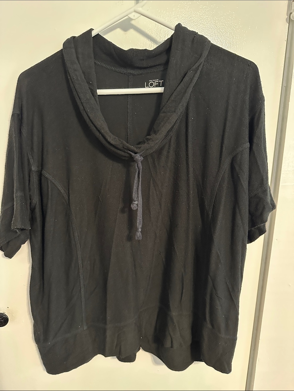 LOFT Black Short-Sleeve Cowl Neck Pullover